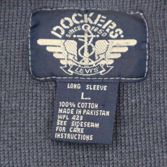 Dockers Shirt Mens L Blue Henley Sweater Long Sleeve Casual Preppy - Picture 2 of 16